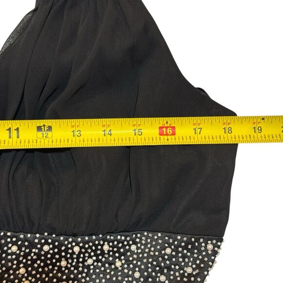 Nicole Miller Platinum Black Halter Evening Gown Size 16 Rhinestone Waist - Picture 13 of 16